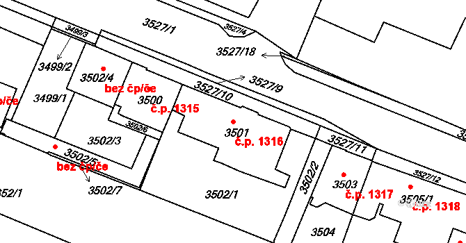 Frýdek 1316, Frýdek-Místek na parcele st. 3501 v KÚ Frýdek, Katastrální mapa