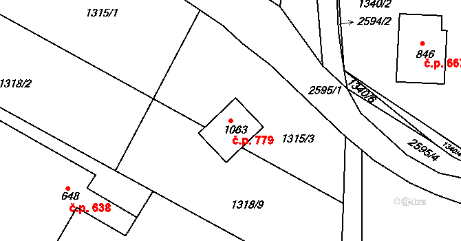 Česká Kamenice 779 na parcele st. 1063 v KÚ Česká Kamenice, Katastrální mapa