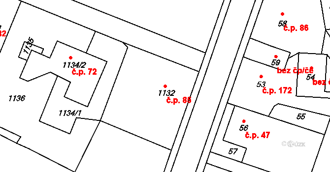 Jablůnka 85 na parcele st. 1132 v KÚ Jablůnka, Katastrální mapa