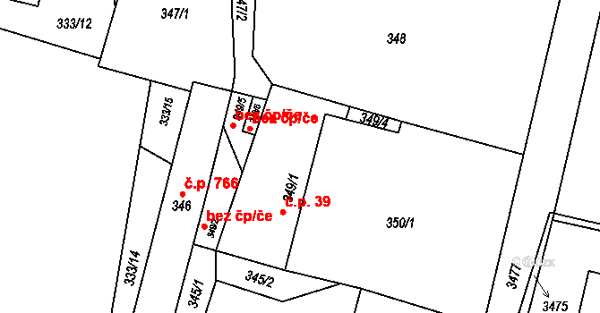 Suchdol nad Lužnicí 39 na parcele st. 349/1 v KÚ Suchdol nad Lužnicí, Katastrální mapa