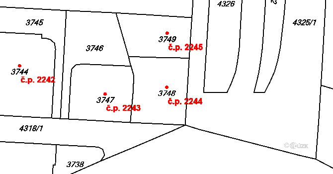 Vinohrady 2244, Praha na parcele st. 3748 v KÚ Vinohrady, Katastrální mapa