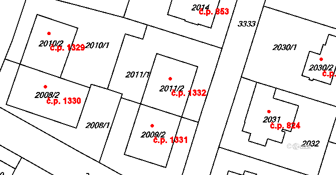 Michle 1332, Praha na parcele st. 2011/2 v KÚ Michle, Katastrální mapa