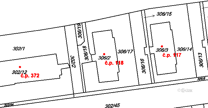 Veleslavín 118, Praha na parcele st. 306/2 v KÚ Veleslavín, Katastrální mapa
