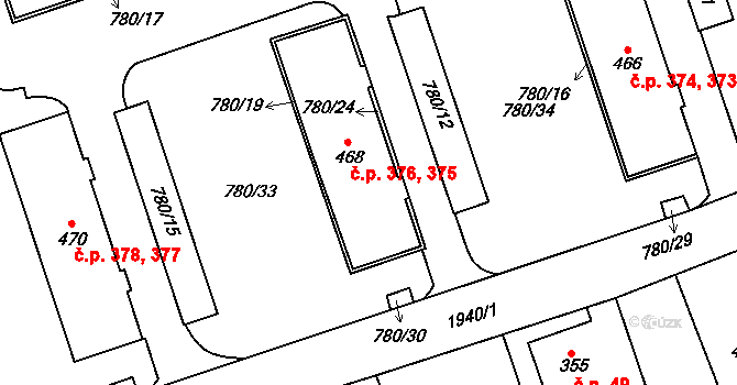 Horní Staré Město 375,376, Trutnov na parcele st. 468 v KÚ Horní Staré Město, Katastrální mapa