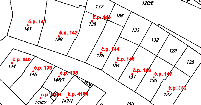 Chomutov 144 na parcele st. 135 v KÚ Chomutov I, Katastrální mapa