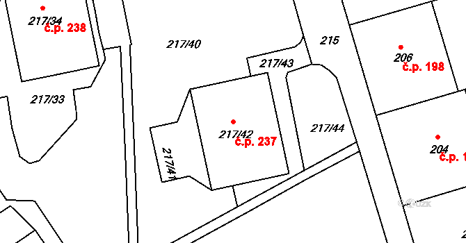 Liberec X-Františkov 237, Liberec na parcele st. 217/42 v KÚ Františkov u Liberce, Katastrální mapa