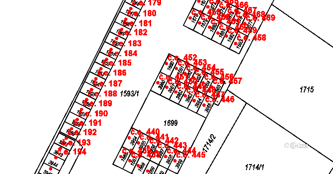 Kuřim 450 na parcele st. 3961 v KÚ Kuřim, Katastrální mapa