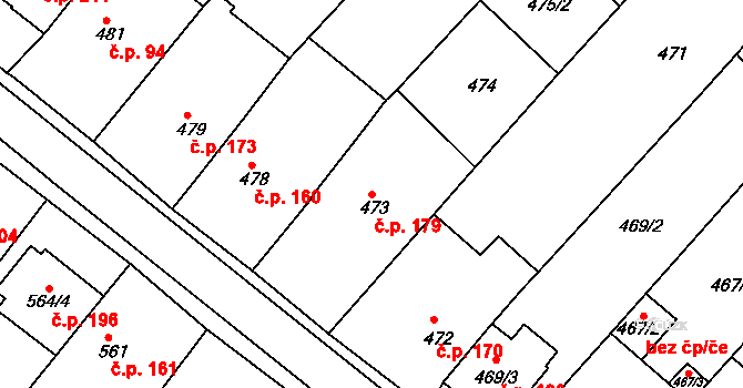 Královopolské Vážany 179, Rousínov na parcele st. 473 v KÚ Královopolské Vážany, Katastrální mapa