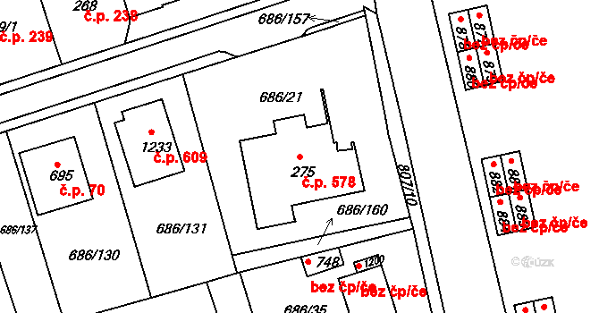 Parník 578, Česká Třebová na parcele st. 275 v KÚ Parník, Katastrální mapa