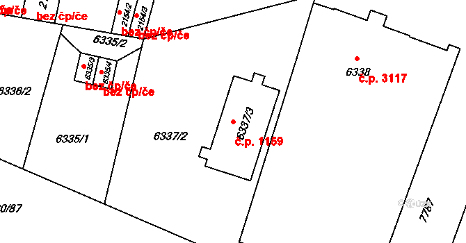 Prostějov 1159 na parcele st. 6337/3 v KÚ Prostějov, Katastrální mapa