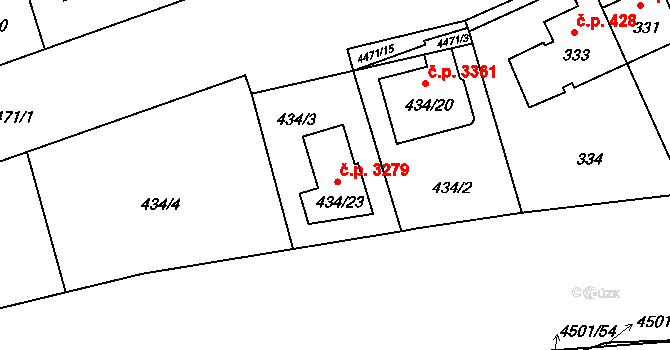Strašnice 3279, Praha na parcele st. 434/23 v KÚ Strašnice, Katastrální mapa