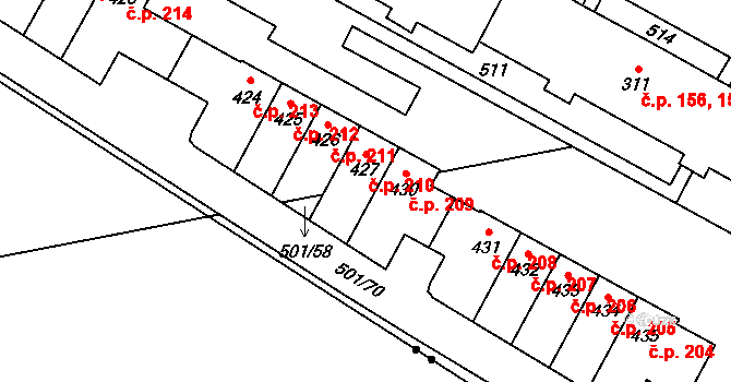 Černá za Bory 210, Pardubice na parcele st. 427 v KÚ Černá za Bory, Katastrální mapa