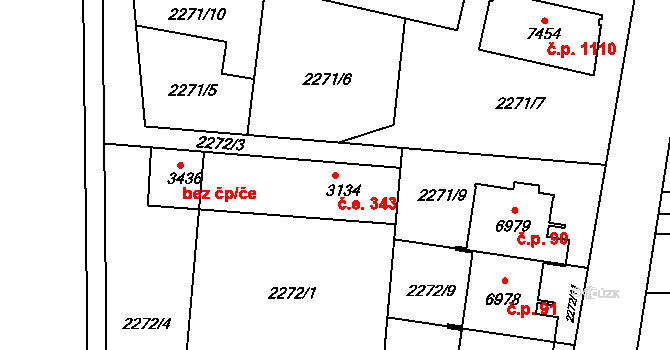 Chrudim II 343, Chrudim na parcele st. 3134 v KÚ Chrudim, Katastrální mapa