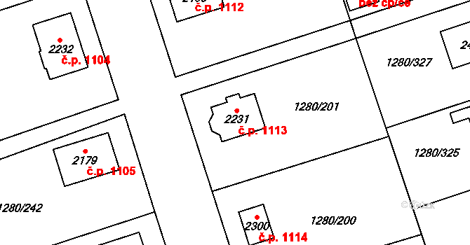 Dobřany 1113 na parcele st. 2231 v KÚ Dobřany, Katastrální mapa