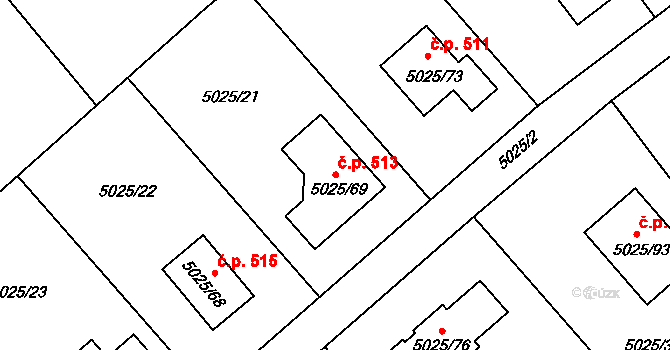 Sviadnov 513 na parcele st. 5025/69 v KÚ Sviadnov, Katastrální mapa
