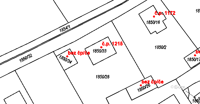 Lovosice 1215 na parcele st. 1850/33 v KÚ Lovosice, Katastrální mapa