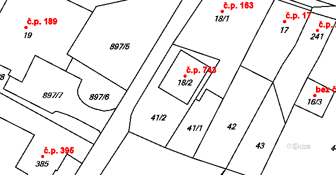 Kdyně 743 na parcele st. 18/2 v KÚ Kdyně, Katastrální mapa