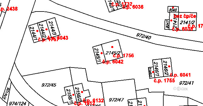 Zlín 6042 na parcele st. 2145/1 v KÚ Zlín, Katastrální mapa
