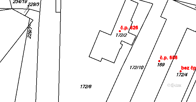 Želechovice nad Dřevnicí 626 na parcele st. 172/2 v KÚ Želechovice nad Dřevnicí, Katastrální mapa