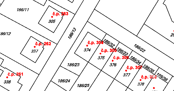 Sedlec 304, Sedlec-Prčice na parcele st. 374 v KÚ Sedlec u Votic, Katastrální mapa