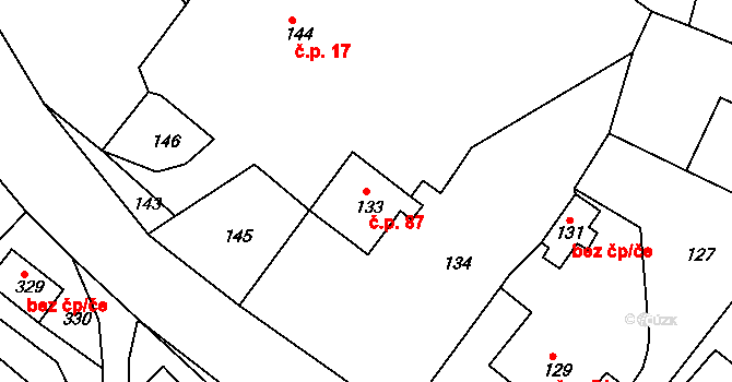 Domanín 87, Bystřice nad Pernštejnem na parcele st. 133 v KÚ Domanín u Bystřice nad Pernštejnem, Katastrální mapa