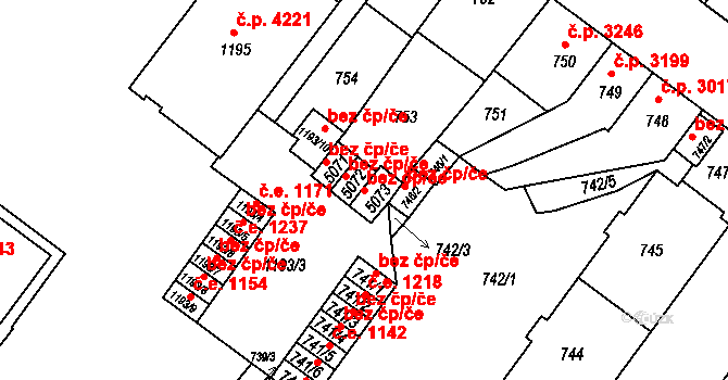 Chomutov 39097960 na parcele st. 5073 v KÚ Chomutov II, Katastrální mapa