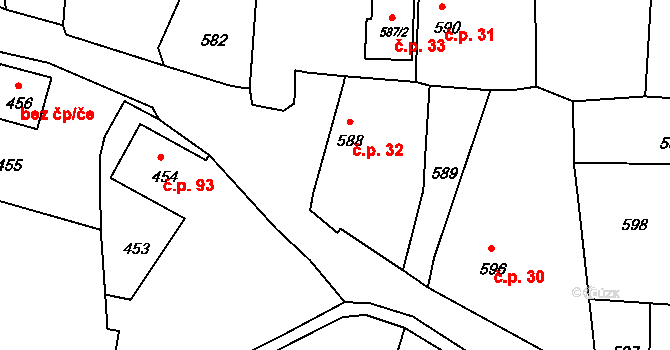 Oldřišov 32 na parcele st. 588 v KÚ Oldřišov, Katastrální mapa