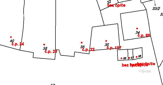 Kobeřice u Brna 22 na parcele st. 36 v KÚ Kobeřice u Brna, Katastrální mapa
