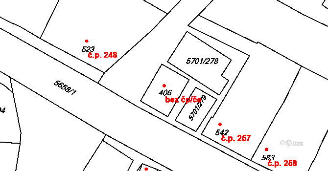 Hrádek 47481960 na parcele st. 406 v KÚ Hrádek u Znojma, Katastrální mapa