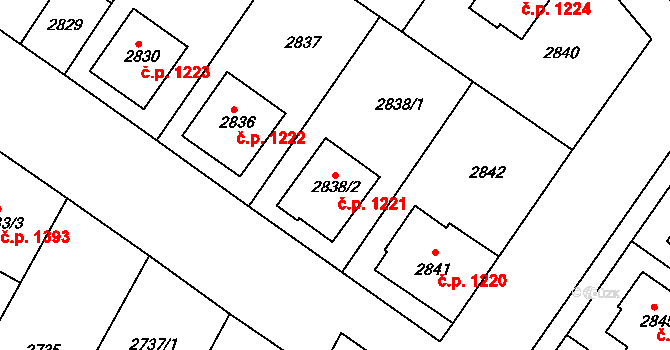 Hluk 1221 na parcele st. 2838/2 v KÚ Hluk, Katastrální mapa