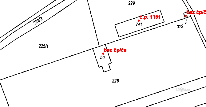 Rudná 49373960 na parcele st. 50 v KÚ Hořelice, Katastrální mapa