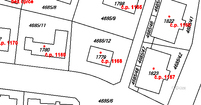 Hrušovany nad Jevišovkou 1168 na parcele st. 1779 v KÚ Hrušovany nad Jevišovkou, Katastrální mapa