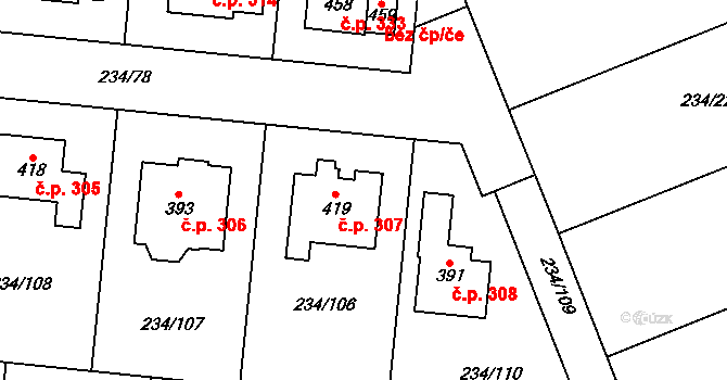 Kotvrdovice 307 na parcele st. 419 v KÚ Kotvrdovice, Katastrální mapa