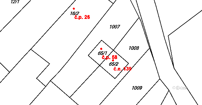 Bežerovice 58, Sudoměřice u Bechyně na parcele st. 65/1 v KÚ Bežerovice, Katastrální mapa