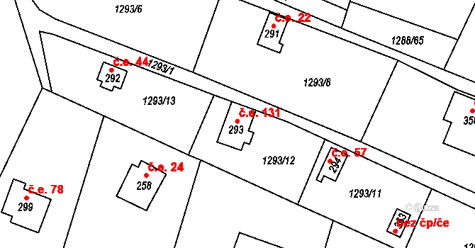 Třemblat 131, Ondřejov na parcele st. 293 v KÚ Třemblat, Katastrální mapa