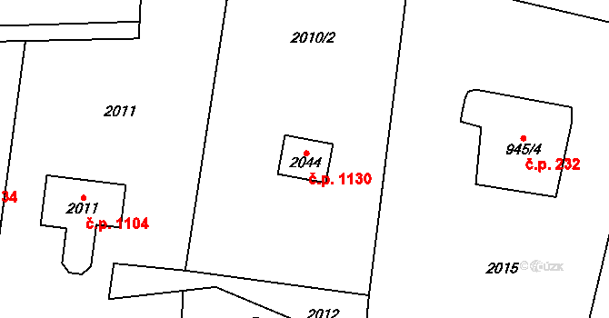Úpice 1130 na parcele st. 2044 v KÚ Úpice, Katastrální mapa