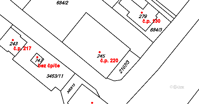 Rudoltice 220 na parcele st. 245 v KÚ Rudoltice u Lanškrouna, Katastrální mapa