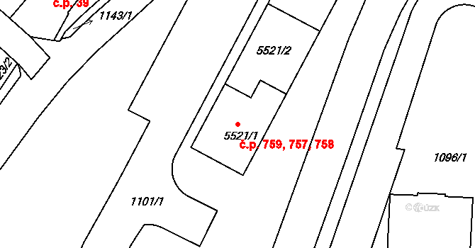 Litomyšlské Předměstí 757,758,759, Vysoké Mýto na parcele st. 5521/3 v KÚ Vysoké Mýto, Katastrální mapa