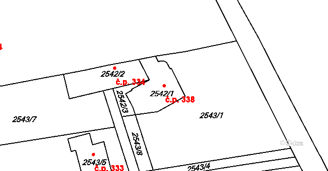 Pražské Předměstí 338, Vysoké Mýto na parcele st. 2542/1 v KÚ Vysoké Mýto, Katastrální mapa