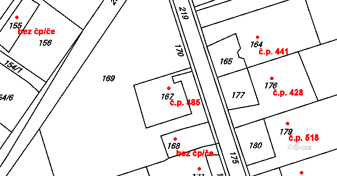 Rapotín 485 na parcele st. 167 v KÚ Rapotín, Katastrální mapa
