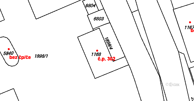 Beroun-Závodí 302, Beroun na parcele st. 1168 v KÚ Beroun, Katastrální mapa