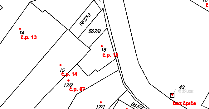 Korycany 15, Neratovice na parcele st. 16 v KÚ Korycany, Katastrální mapa
