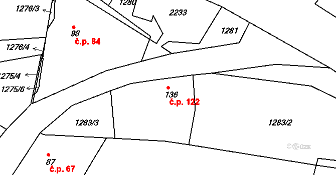 Dražice 122 na parcele st. 136 v KÚ Dražice u Tábora, Katastrální mapa