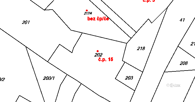 Doubravice 15, Nahořany na parcele st. 202 v KÚ Lhota u Nahořan, Katastrální mapa