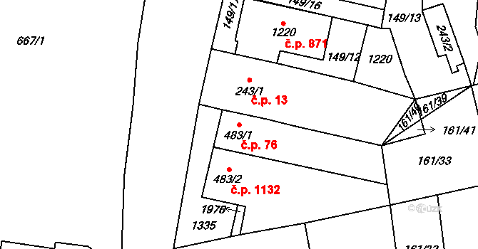 Svítkov 76, Pardubice na parcele st. 483/1 v KÚ Svítkov, Katastrální mapa