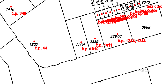 Bílé Předměstí 1010, Pardubice na parcele st. 3338 v KÚ Pardubice, Katastrální mapa
