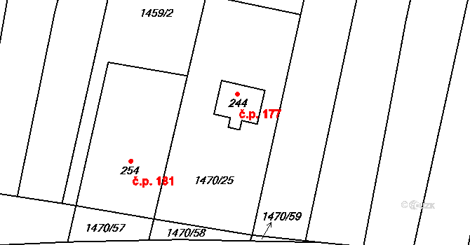Sudice 177 na parcele st. 244 v KÚ Sudice u Náměště nad Oslavou, Katastrální mapa