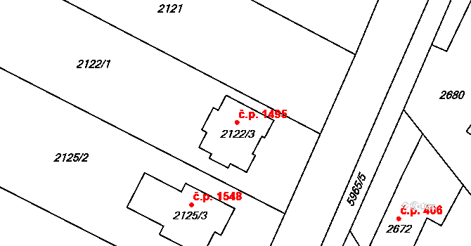 Bystřice 1495 na parcele st. 2122/3 v KÚ Bystřice nad Olší, Katastrální mapa