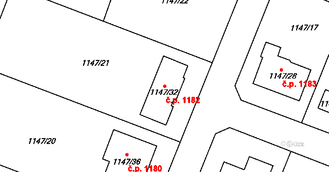 Jemnice 1182 na parcele st. 1147/32 v KÚ Jemnice, Katastrální mapa
