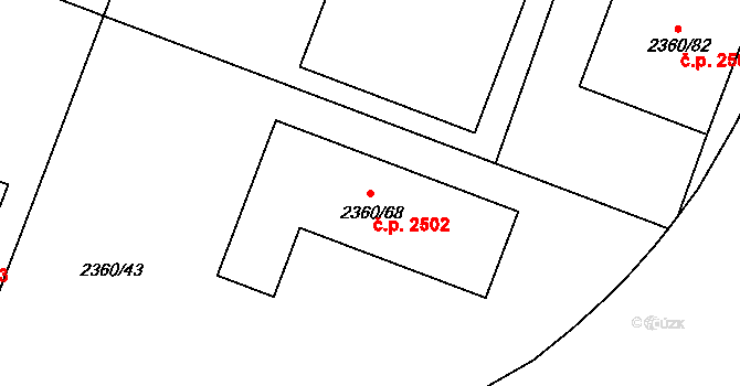 Pelhřimov 2502 na parcele st. 2360/68 v KÚ Pelhřimov, Katastrální mapa
